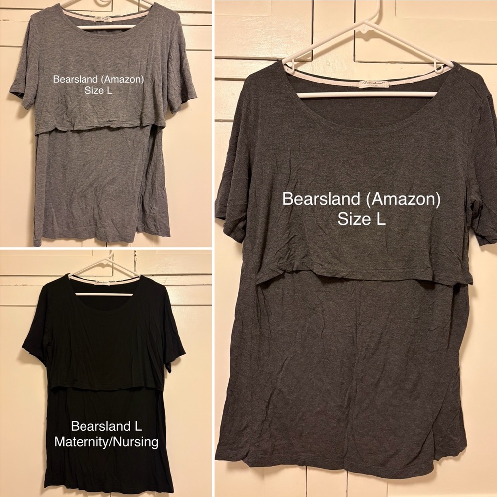 Maternity/nursing short sleeve shirt L
Size large
Bearsland from Amazon